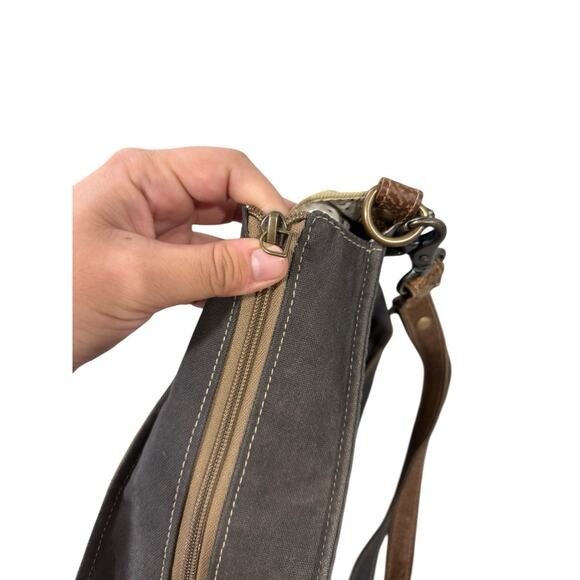 Myra Bag Factual Upcycled Canvas & Cowhide/Fur Shoulder Messenger Purse - Picture 8 of 8